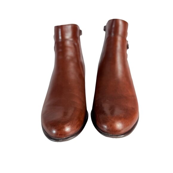 Spring Step Womens Boot Size 8 Ankle Bootie Cognac Brown Leather Side Notch - Picture 11 of 16